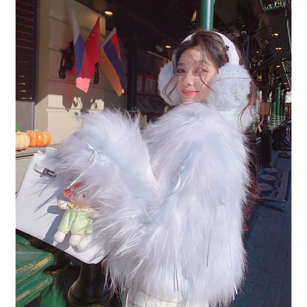 MissLuxury【流星雨】重工车条工艺进口白貉子毛皮草外套女冬保暖