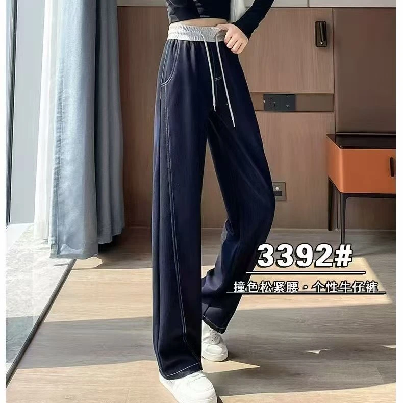 〖铃铛精选〗3392松紧拼接休闲直筒裤