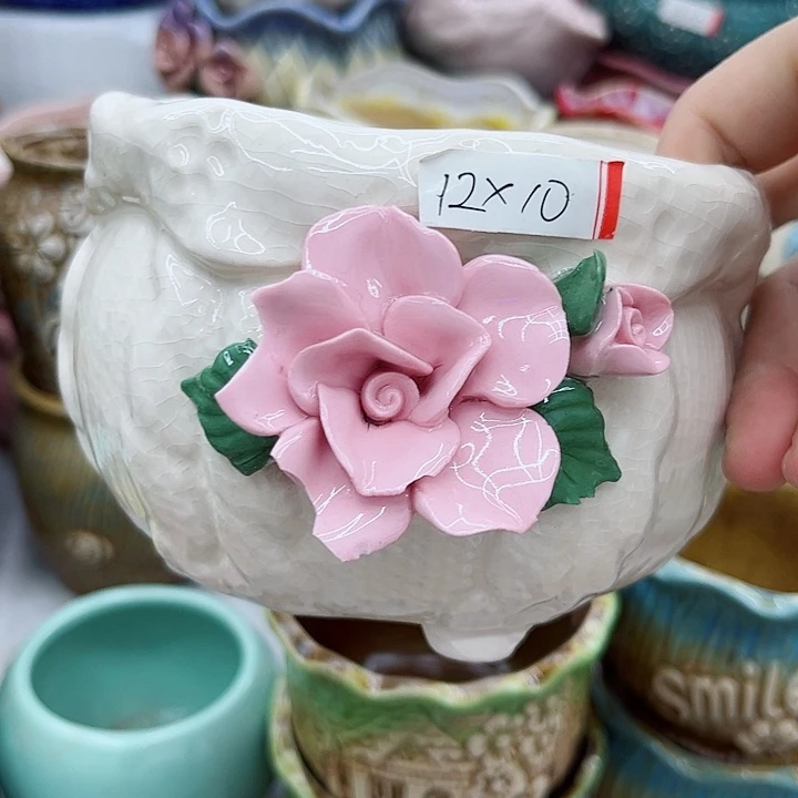 多肉绿植陶瓷花瓶9.9包邮，有孔