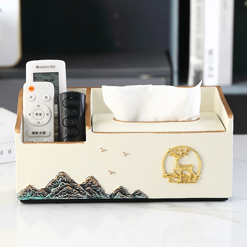 新中式多功能纸巾盒摆件创意轻奢高档抽纸盒客厅茶几遥控器收纳盒
