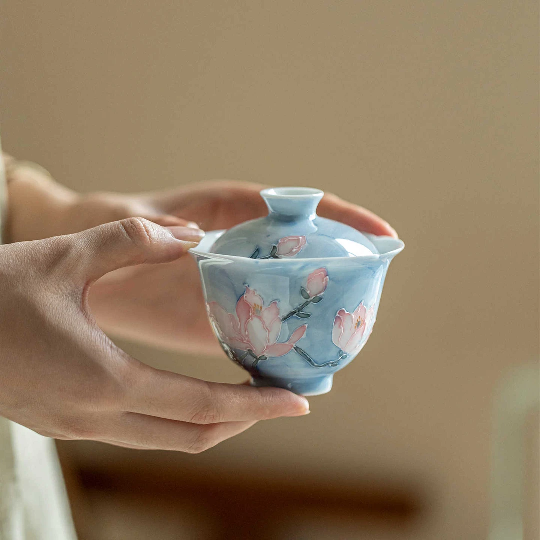 墨己有田烧雾漫玉兰茶具系列合集家用茶壶盖碗壶承茶杯釉下彩兰花