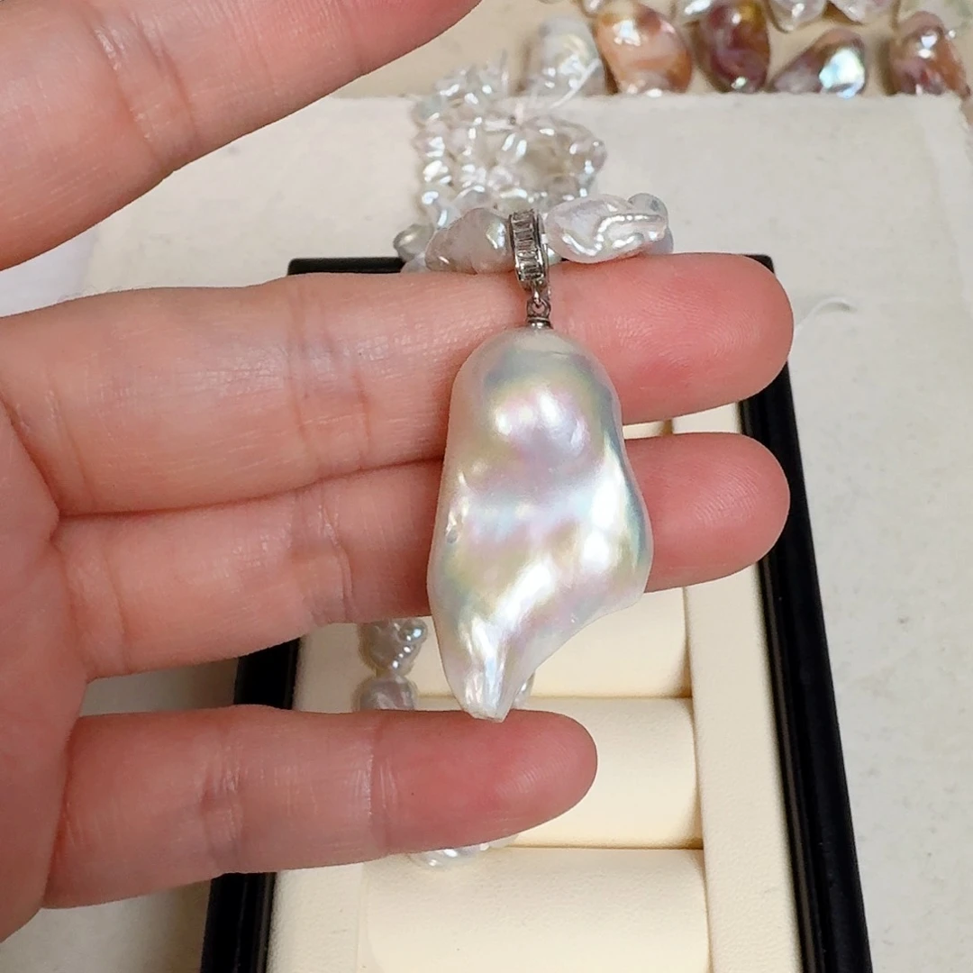 淡水珍珠银S925镶嵌颈饰唰*