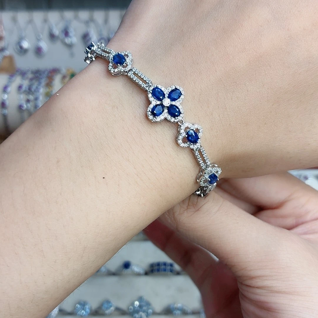 蓝宝石手链银S925镶嵌