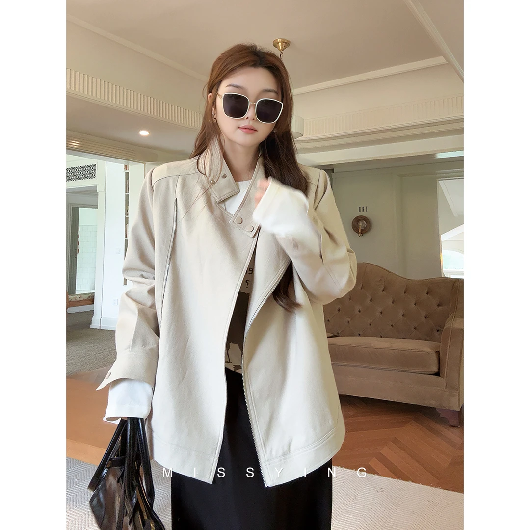 应小姐【风起伦敦】微胖大码女装宽松显瘦设计气质工装极简夹克外套