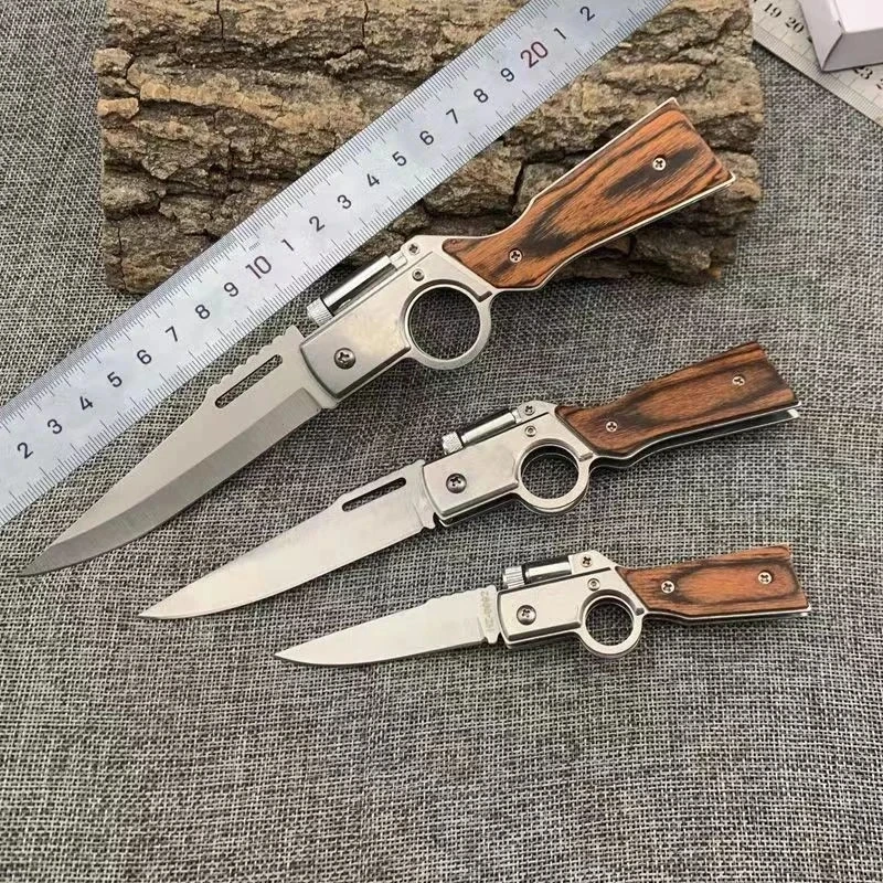 厨房户外按钮启动AK防滑露营折叠刀不锈钢水果刀荒野求生电筒小刀