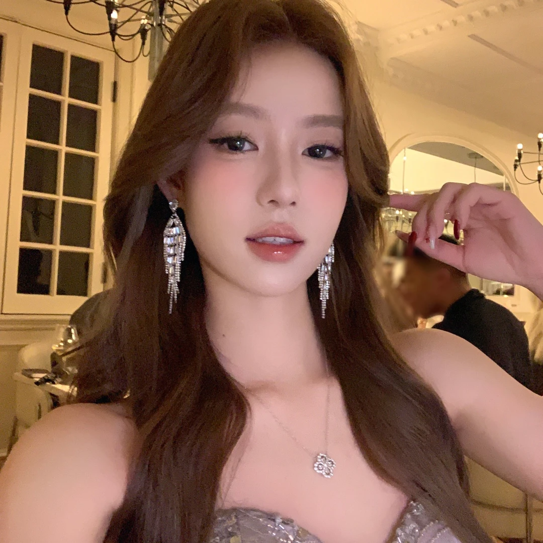 铜合金锆石耳饰 暗夜璀璨 闪锆水滴流苏耳环大气夸张独特礼服耳饰