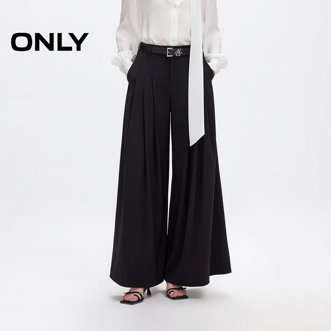 ONLY2025秋季新款垂感高腰宽松西装裤阔腿长裤休闲裤女|125214033