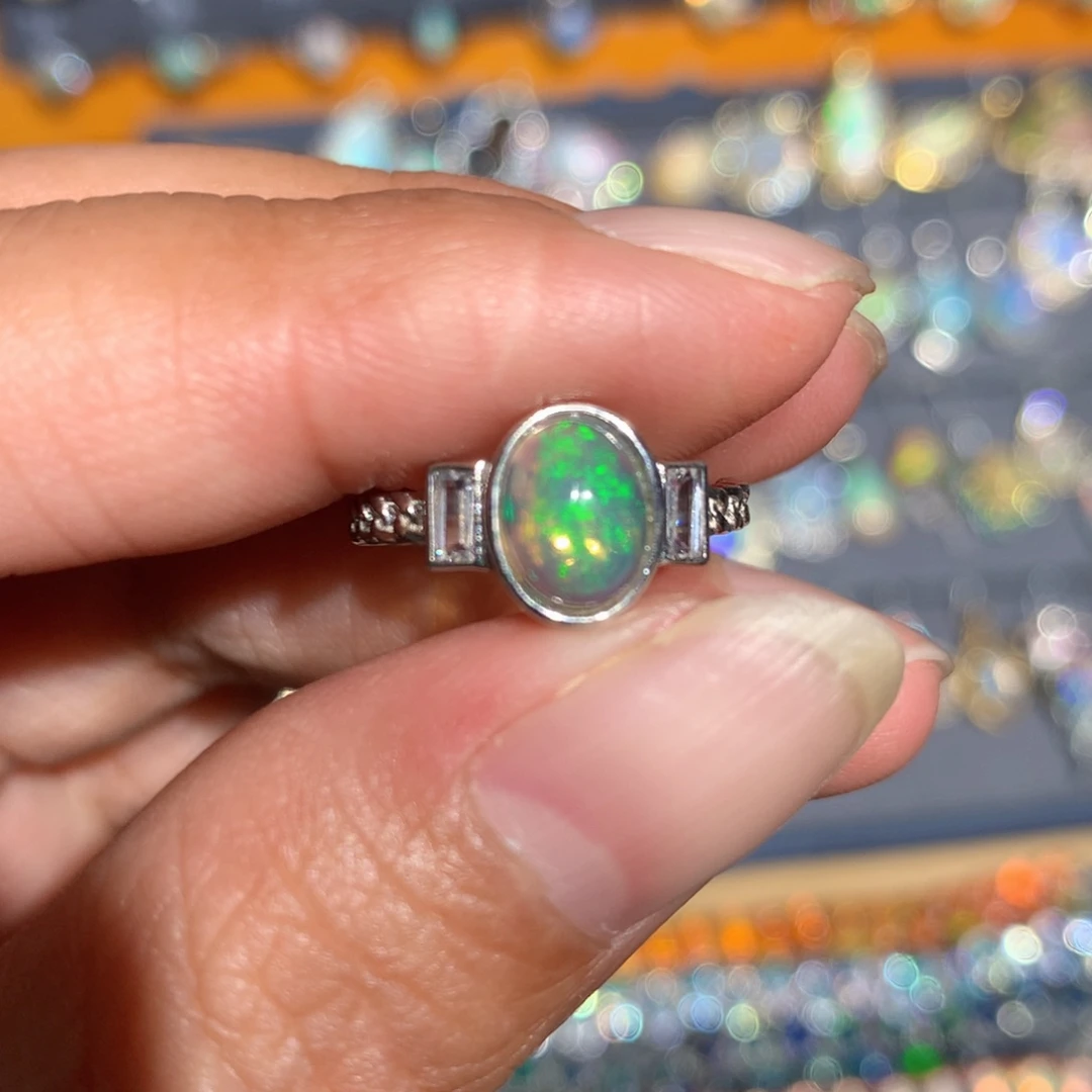 银S925镶嵌欧泊福利戒指