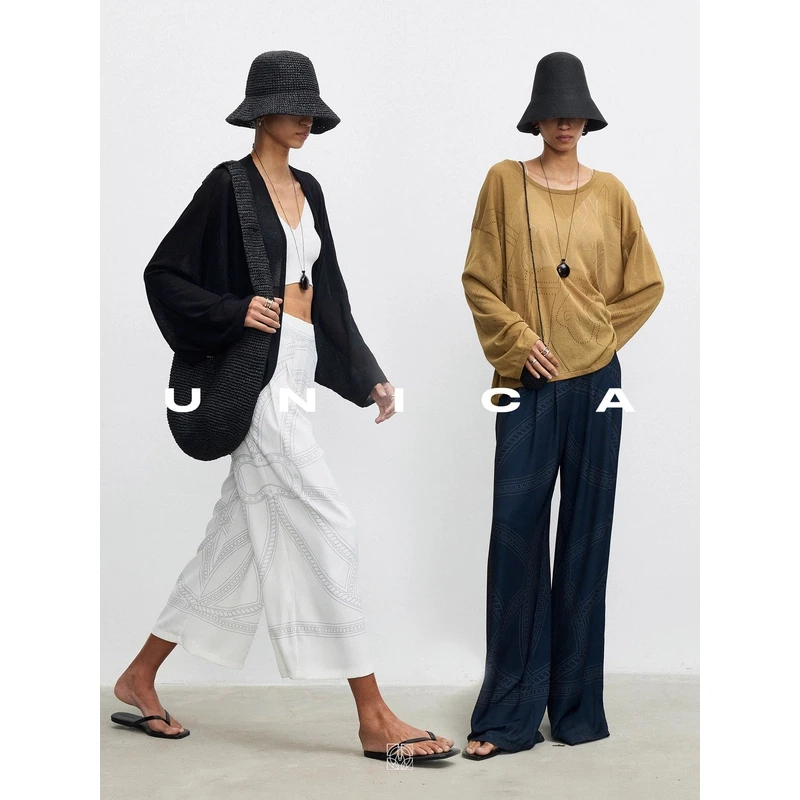 UNICA/进店原创小马图腾_可机洗面料时髦阔腿裤高腰显瘦女休闲裤