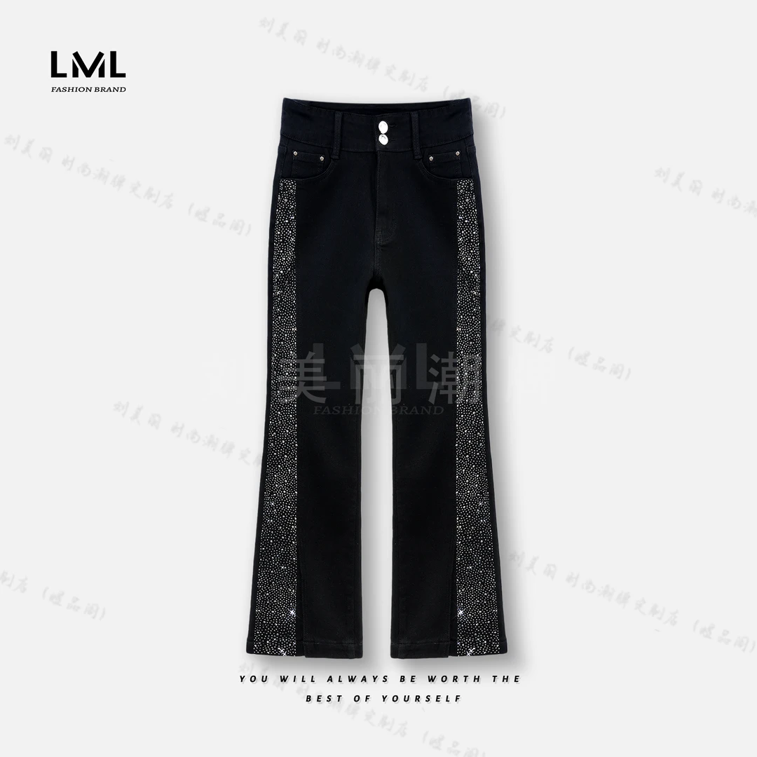 现货丽丽家 九分烫钻时尚显瘦百搭牛仔裤