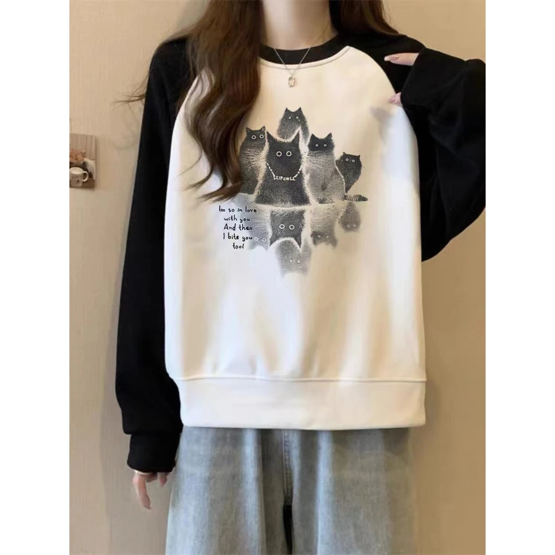 秋冬新款韩版慵懒风洋气减龄撞色插肩卫衣宽松百搭23285