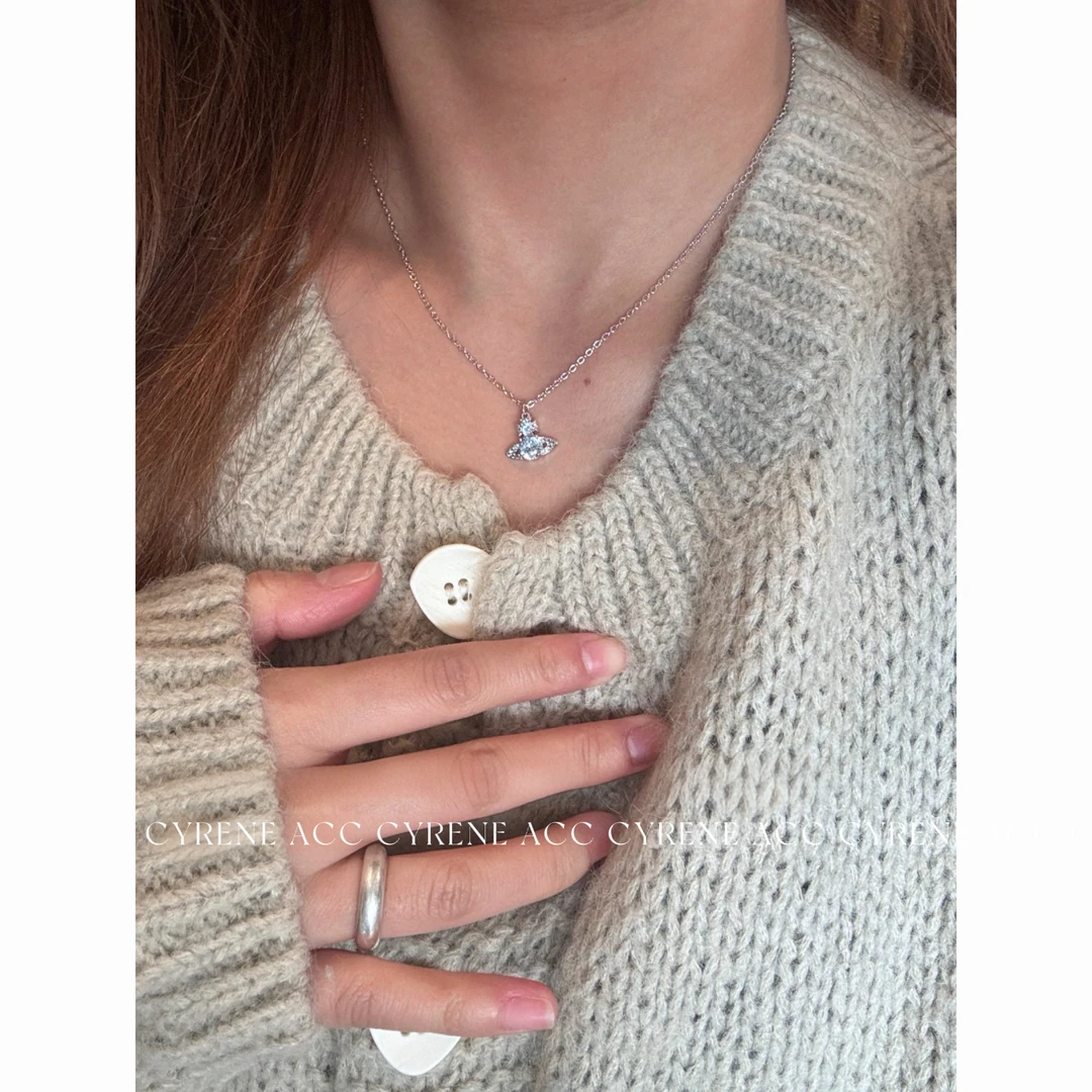 铜合金硅胶项链 满钻小土星星球锁骨链项链轻奢百搭时尚款小众ins