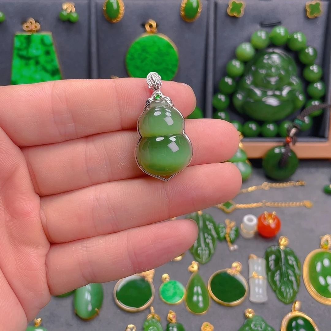 和田玉（碧玉）18K金镶嵌吊坠(不含链)好*好