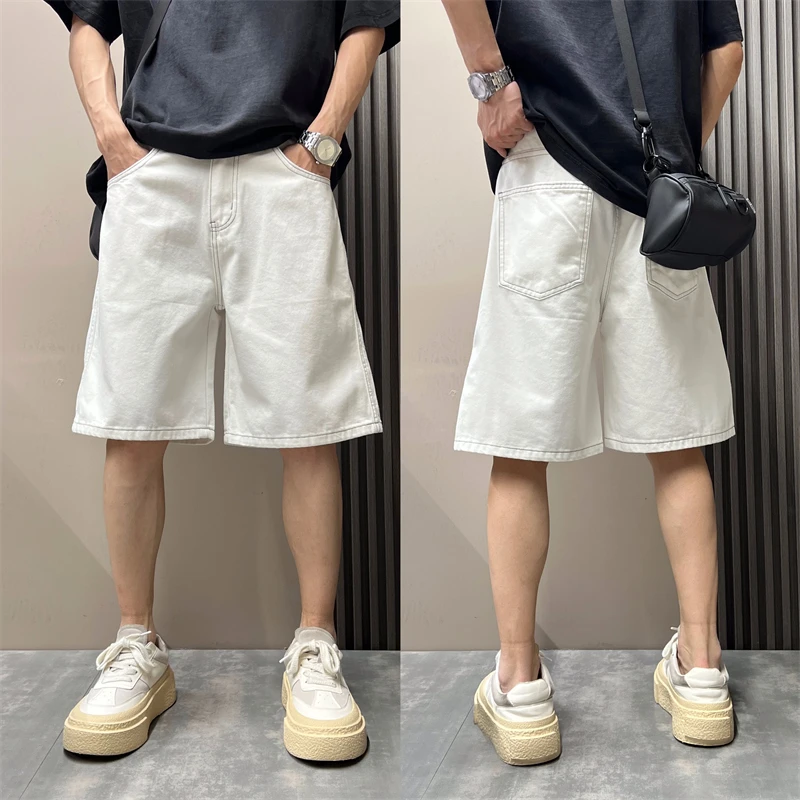 2025夏季新款纯色高级感宽松五分休闲短裤男痞帅百搭美式复古短裤