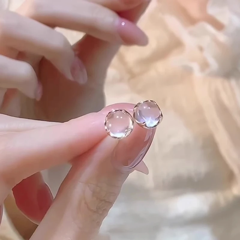 合金耳饰 粉色蛋面银小耳钉迷你高级感简约轻奢精致独特女耳饰