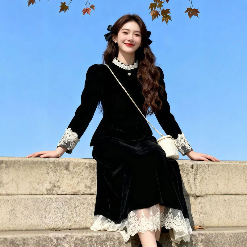 法式赫本风高级感丝绒上衣半身裙两件套装气质一整套ootd穿搭26冬