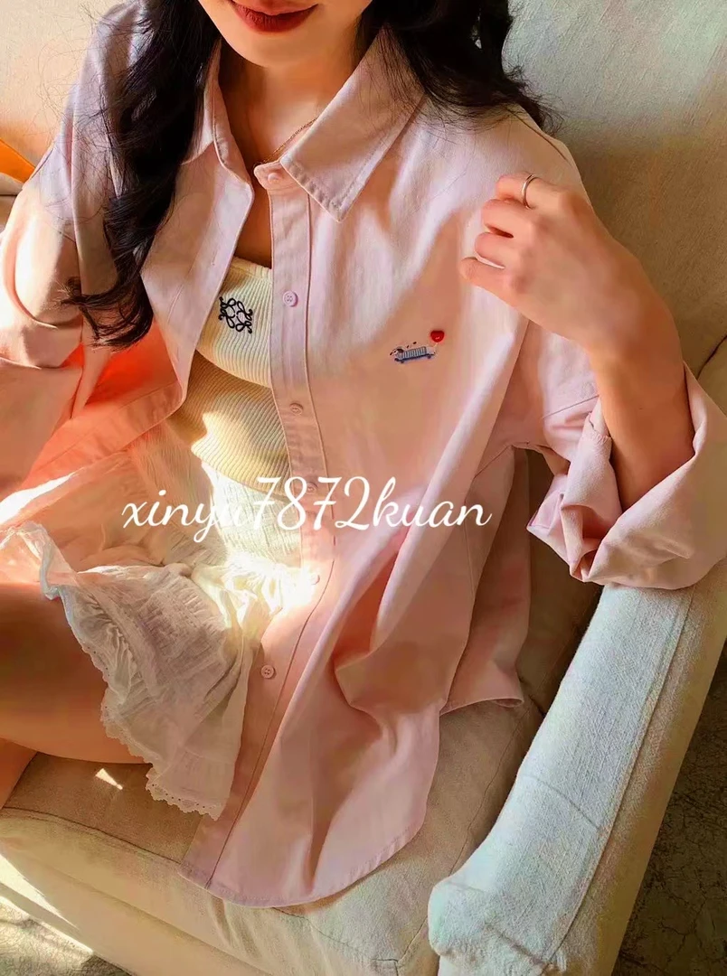 腊肠狗新款女装休闲简约百搭衬衣原创小众翻领衬衫衬衫时尚慵懒