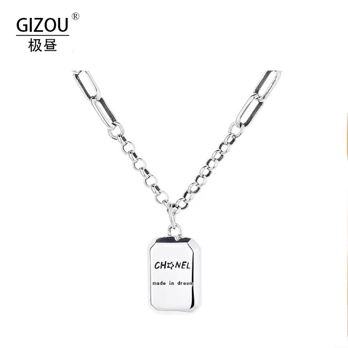 坠链均925银 韩版时尚潮酷街头风粗链方块长方体个性百搭锁骨链