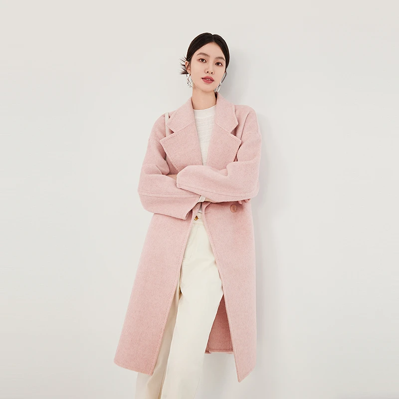 芭蒂娜100羊毛双面呢大衣女冬季新款宽松落肩西装毛呢外套644A191