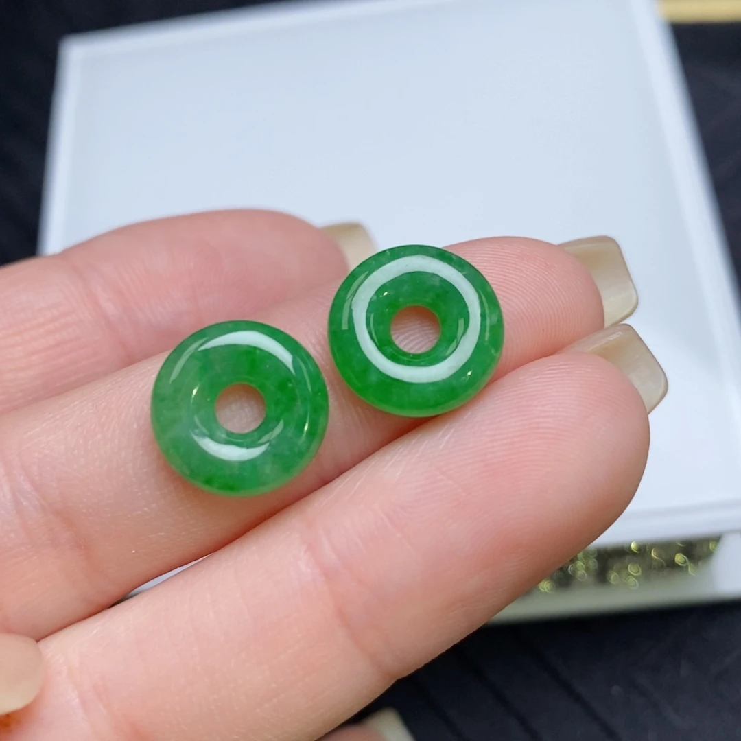 翡翠未镶嵌耳饰阳绿甜甜圈