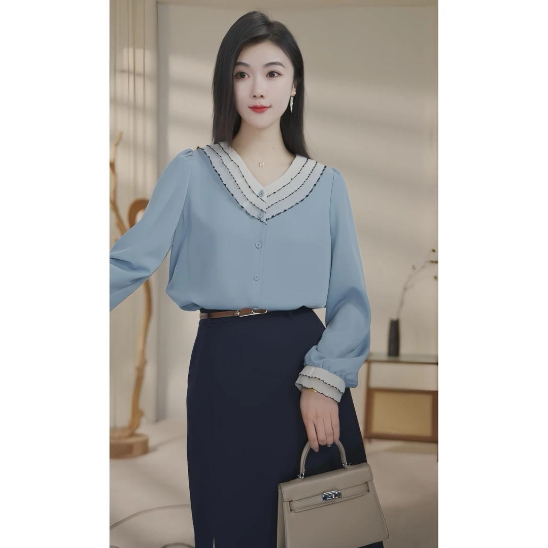 【精选】欧若风8591322A多色曼贝衬衫女士高级显瘦气质衬衣