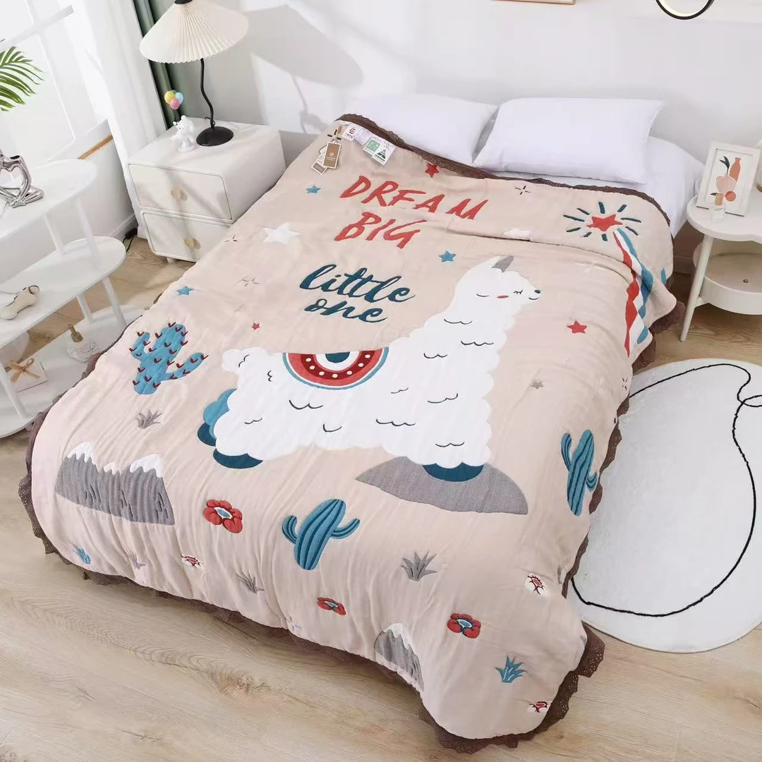 【梦想羊驼】150*200  A类全棉纱布云朵泡芙被