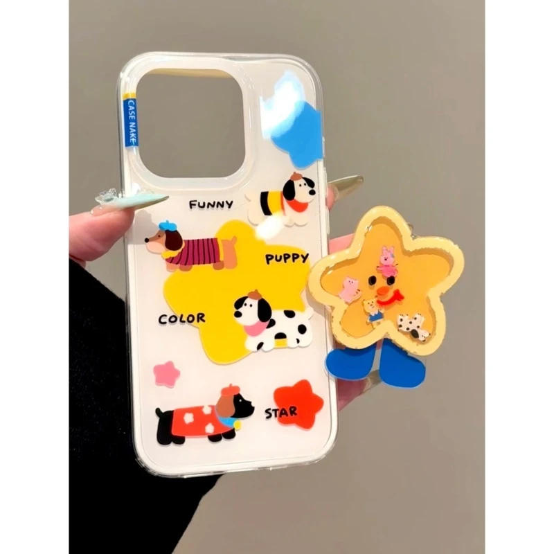 适用苹果iphone16promax摇摇支架5pro星星14pro韩系13防摔手机壳