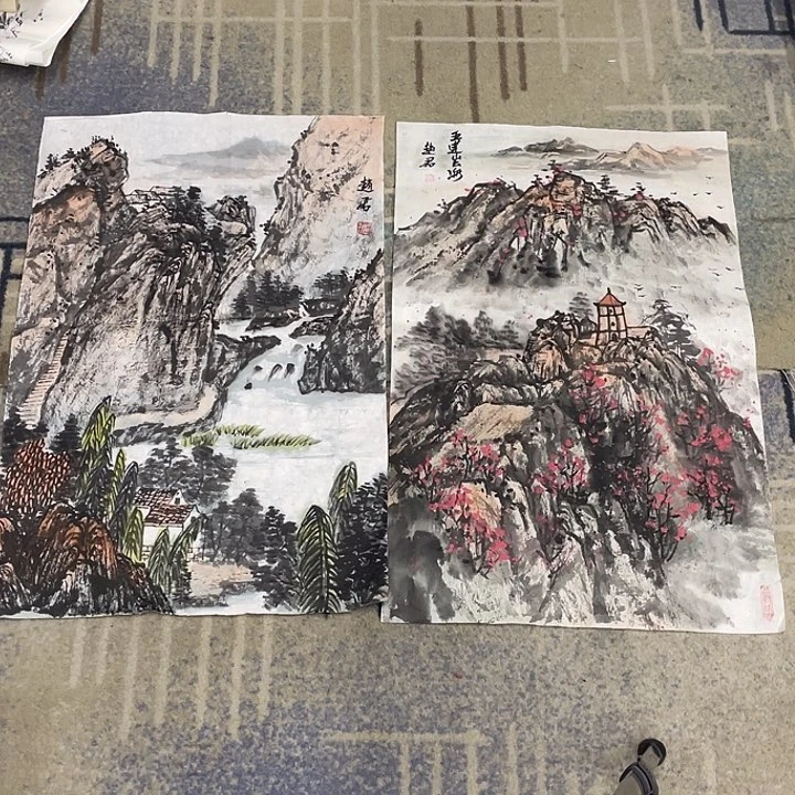 国画四尺三开作品山水11111