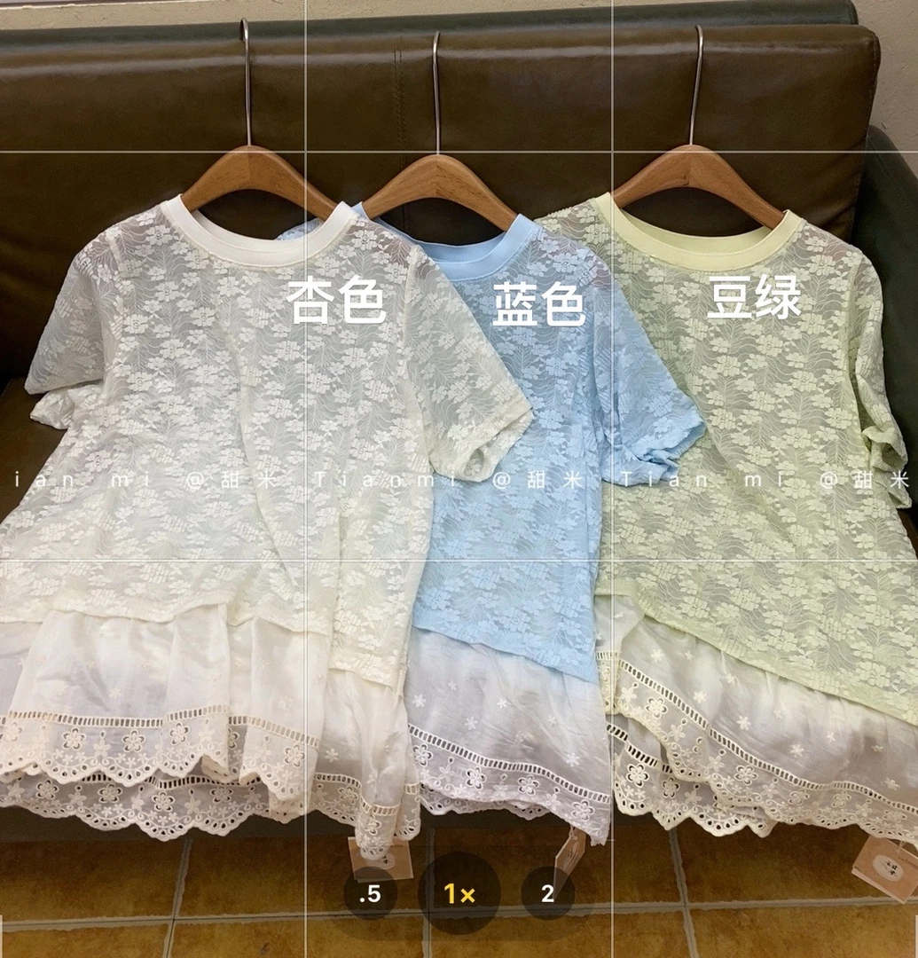 叨叨推荐款#TM#83127#花边刺绣短袖上衣 FL