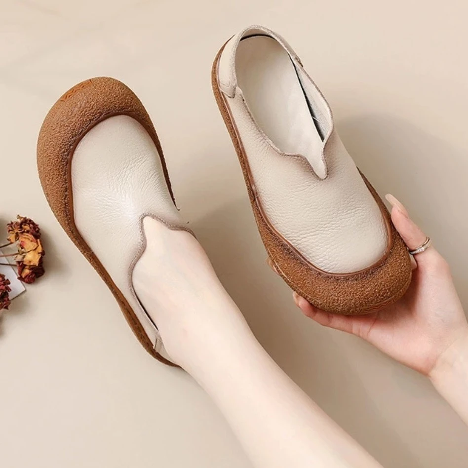 1788复古真皮软底防滑平底深口女鞋休闲皮鞋