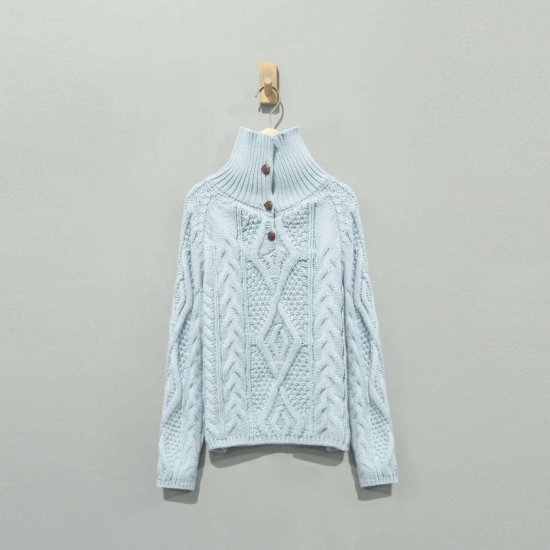 【且听风吟】0617092文艺高领绞花半门襟百搭毛衣    衣长53胸围120