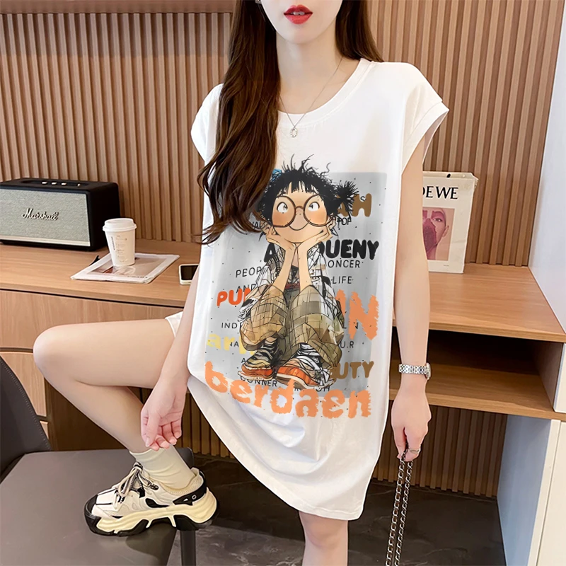 夏季无袖背心T恤裙女2025爆款韩版宽松大码显瘦洋气减龄纯棉上衣