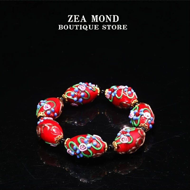 铜合金琉璃手链 ZEA MOND国风复古红琉璃女士百搭手链LJ-ZH-1