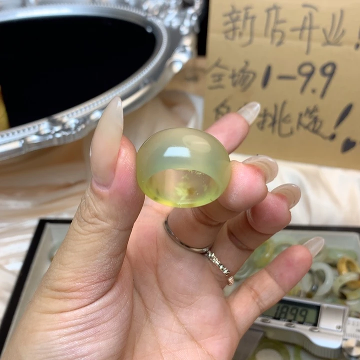 老***斗合金蛇纹石玉戒指