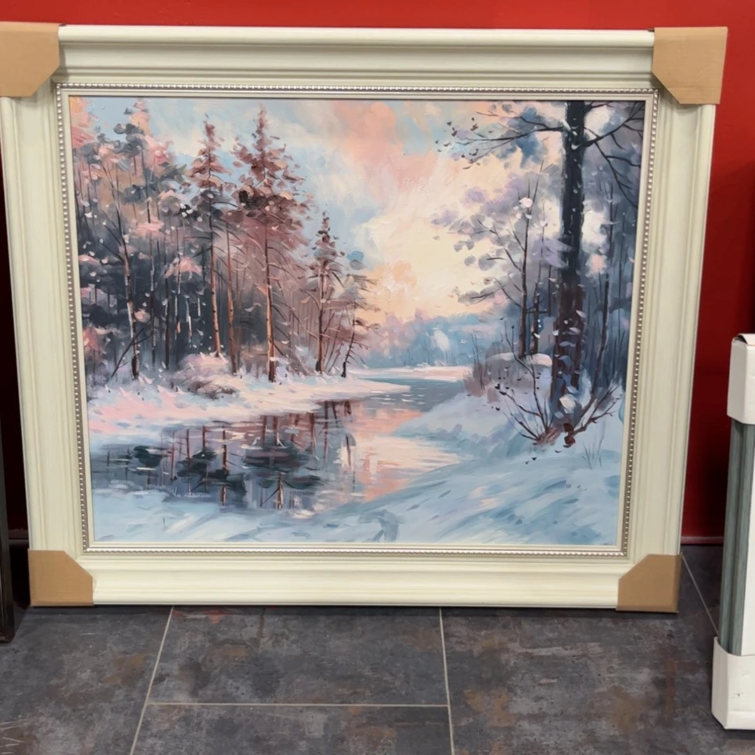 A***a油画雪景纯手绘油画带框60×70