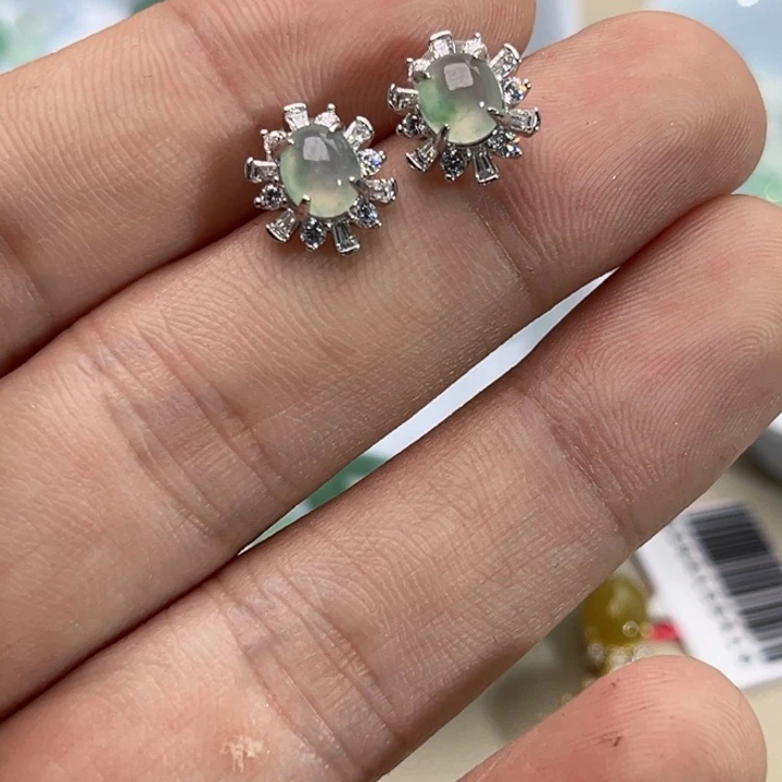 翡翠银S925镶嵌耳钉
