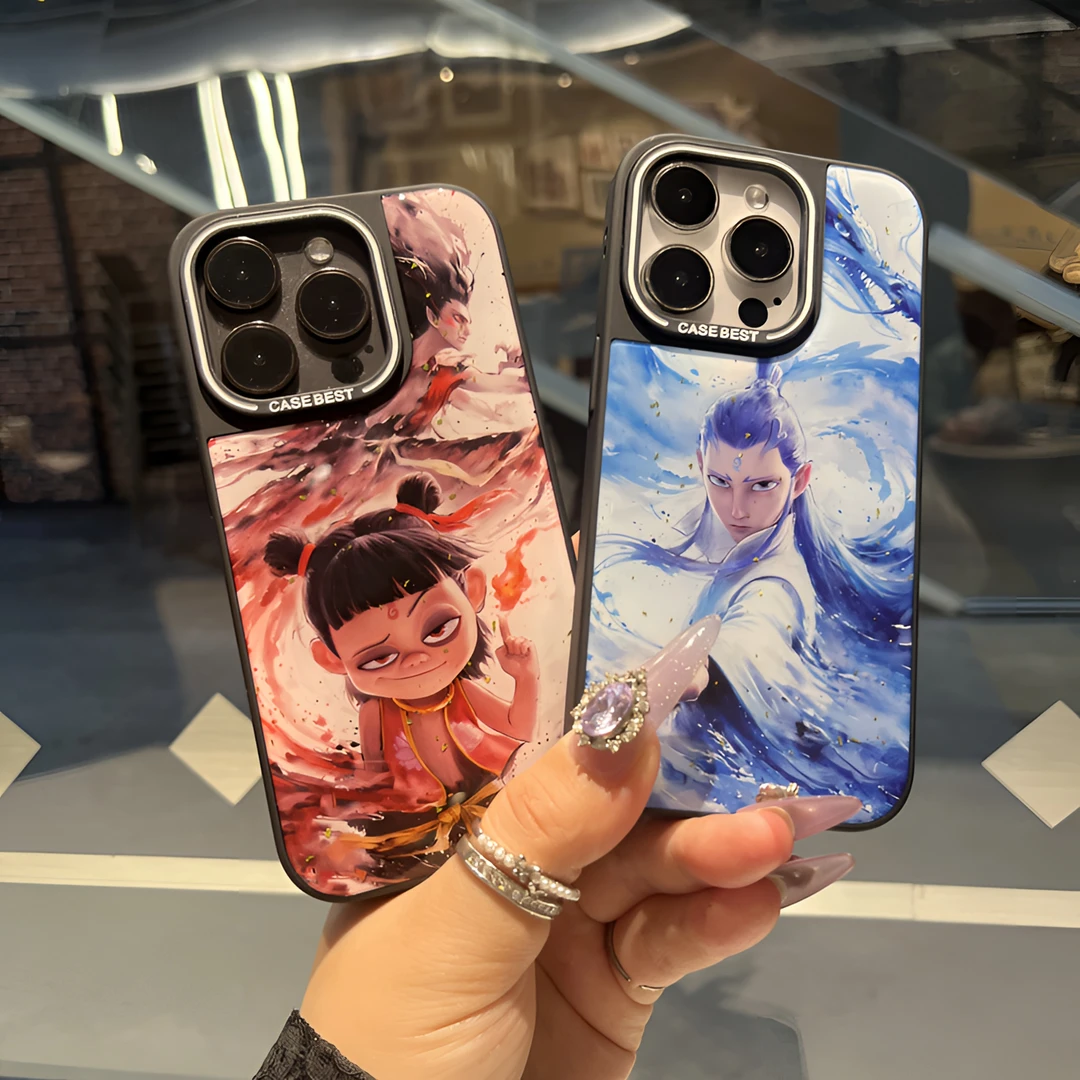 魔童敖丙金箔滴胶手机壳适用苹果16国风动漫手机壳1514/13/防摔