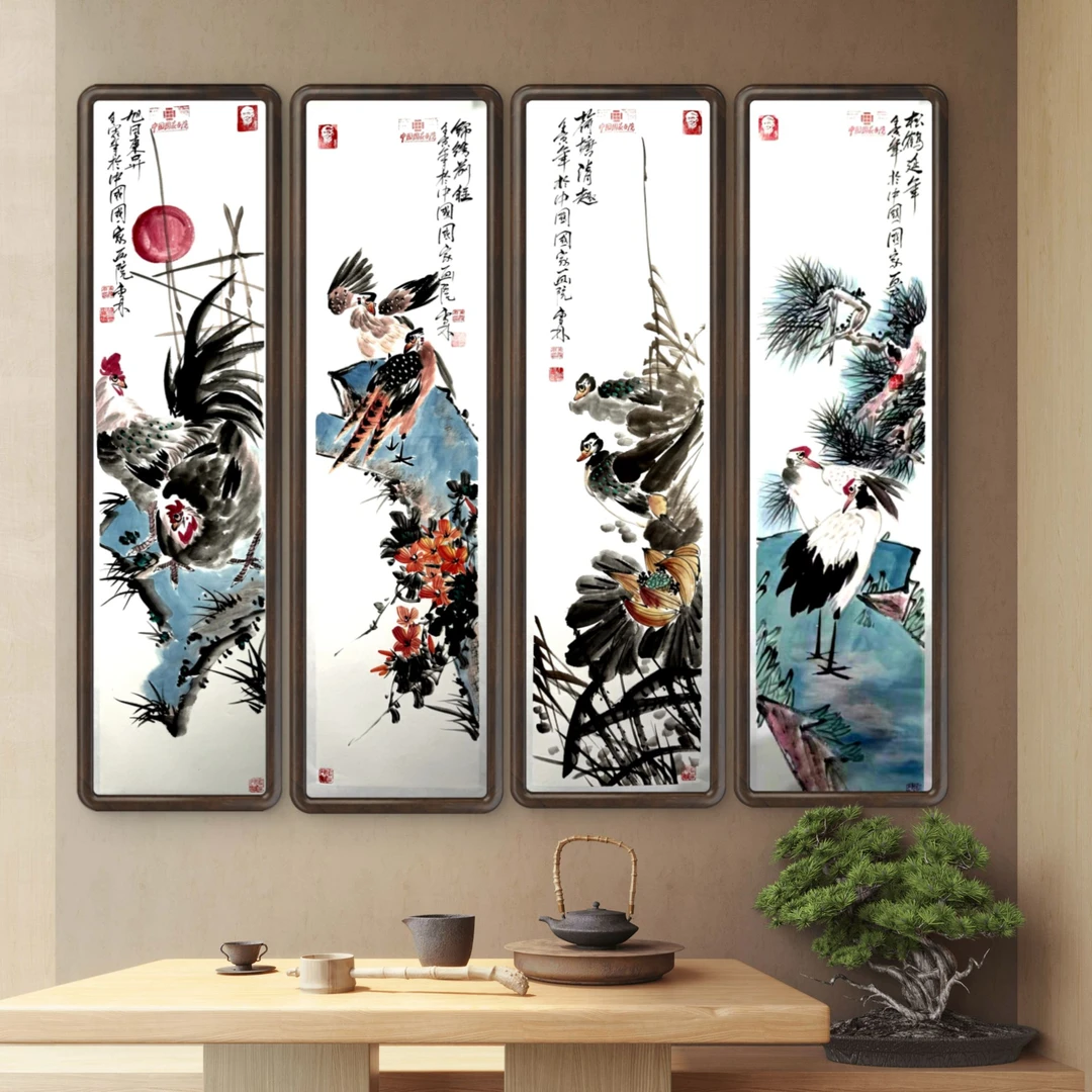 齐派传承人-金袍艺术家-朱雪林老师-书画作品《四条屏》14-1