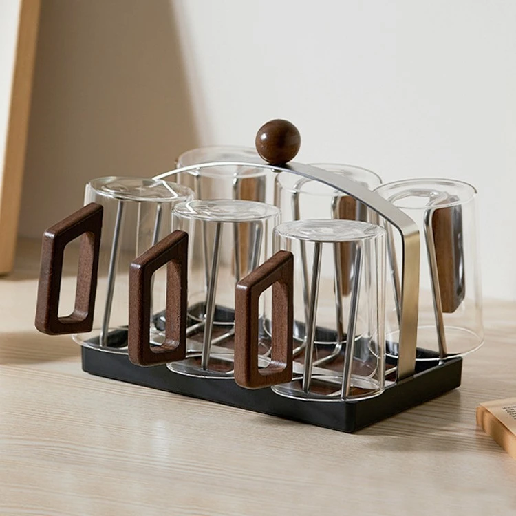高颜值玻璃杯套装沥水杯架家用耐高温泡茶杯高档高耐热简约玻璃杯
