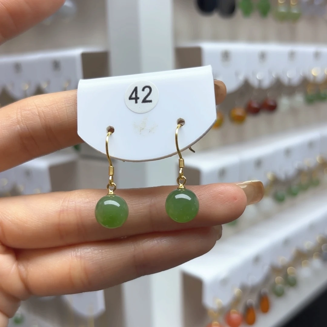 和田玉银S925镶嵌耳饰