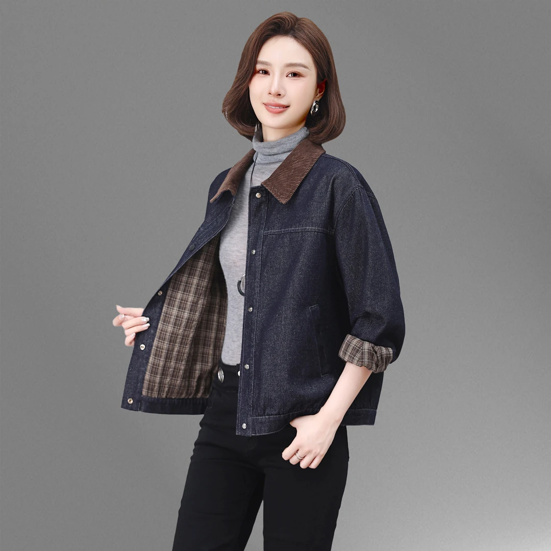 大码宽松短款牛仔外套女2025春秋新款时尚休闲洋气妈妈夹克牛仔褂