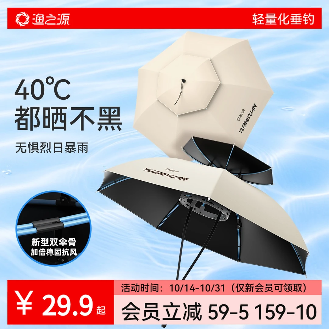 渔之源钓伞防晒防雨伞帽防晒伞小巧便携雨帽钓鱼专用头戴式雨伞帽