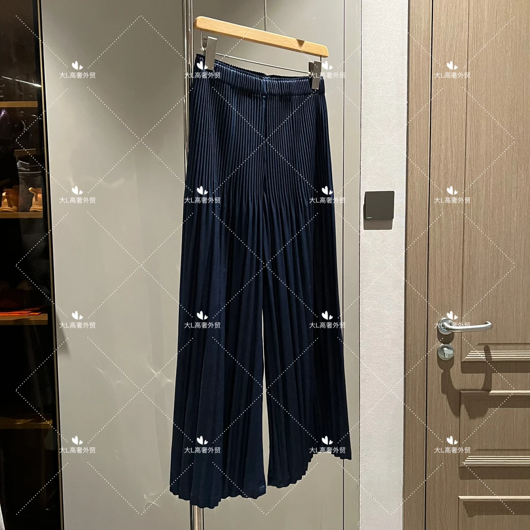 【大L】重磅外贸进口高奢重工设计师风百搭压褶竖条显瘦裤子25236