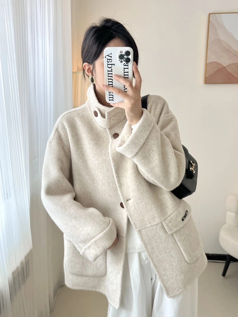【露姐专属】女立领短款秋冬长袖毛呢外套气质女士女装百搭宽松