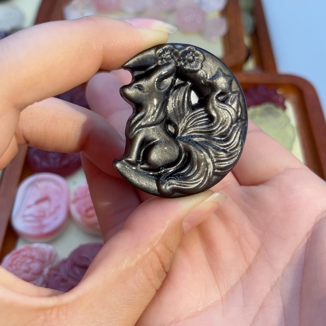 水晶颈饰未镶嵌银耀月亮狐18