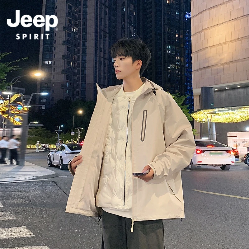 JEEPSPIRIT吉普秋冬户外简约时尚可拆卸三合一冲锋衣防风真冲外套