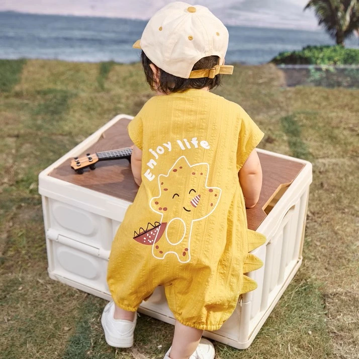 婴儿连体衣夏季卡通无袖新生儿宽肩连体衣可爱哈衣爬服宝宝外出服