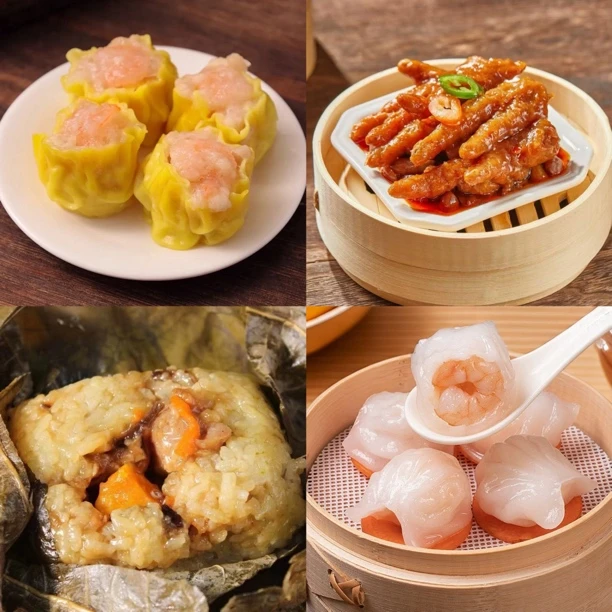 茶楼点心凤爪+水晶虾饺+瑶柱糯米鸡+虾仁烧卖