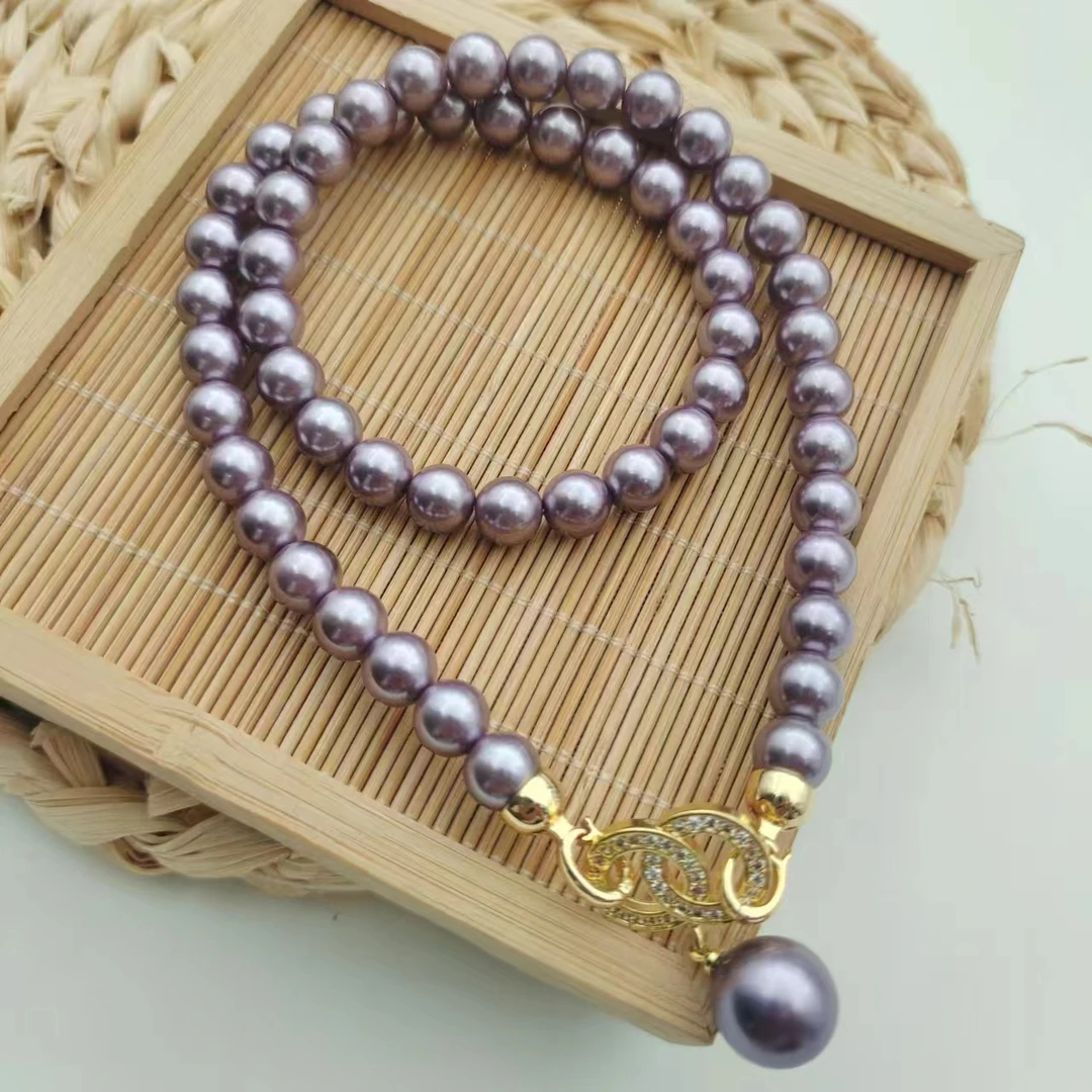 【梦梦专属】(时尚礼盒)幻梦罗兰紫马贝珠典雅合金镶嵌颈饰 DX19945