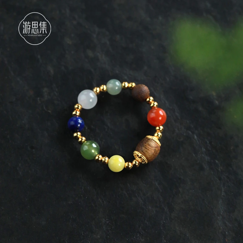 游思集【壁上观·笙箫戒指】天然和田玉多宝多彩精致时尚气质设计